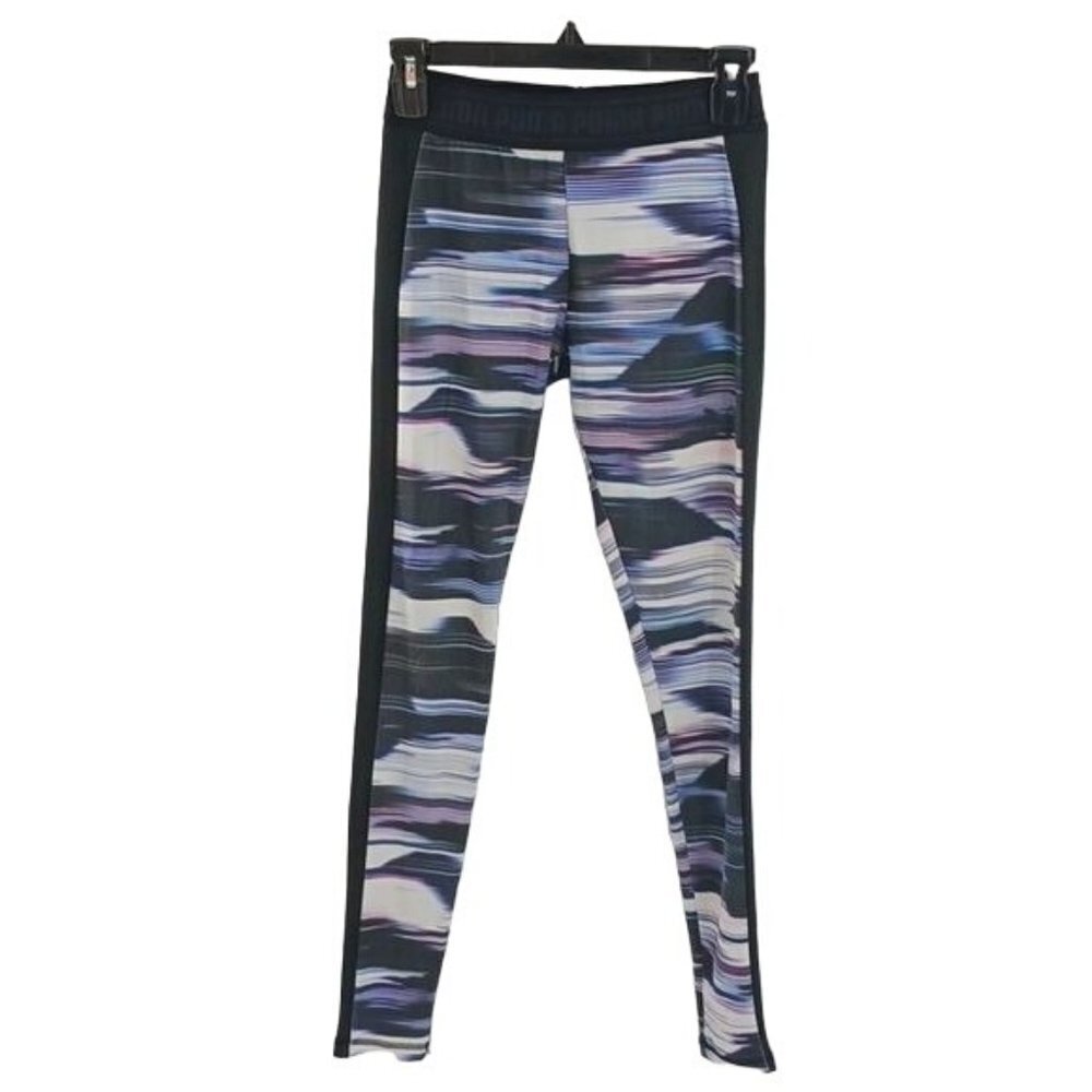 PUMA Leggings Abstract Striped Black Blue Activewear Workout Womens Size S